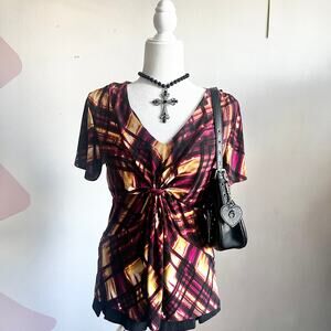 Y2K Twist Front Baby Doll Top, Grunge, Boho, Retro 90s, Witchy, Large